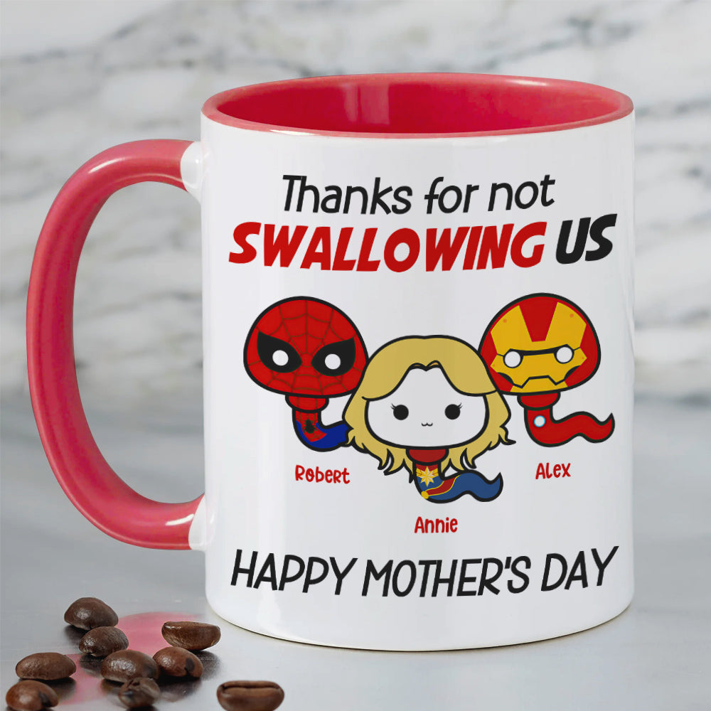 Thank Super Mom For Not Swallowing Us - Personalized Coffee Mug - Mother's Gift