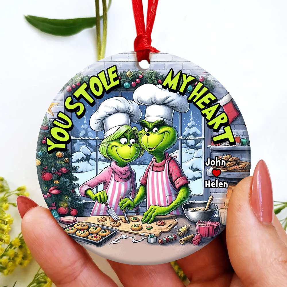 You Stole My Heart, Couple Gift, Personalized Ceramic Ornament, Green Couple Ornament, Christmas Gift 03HUHN251123