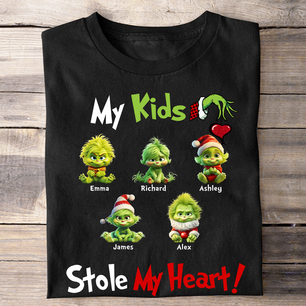 My Grandkids Stole My Heart, Gift For Parents, Personalized Shirt, Green Kids Shirt, Christmas Gift 05HTHN311023