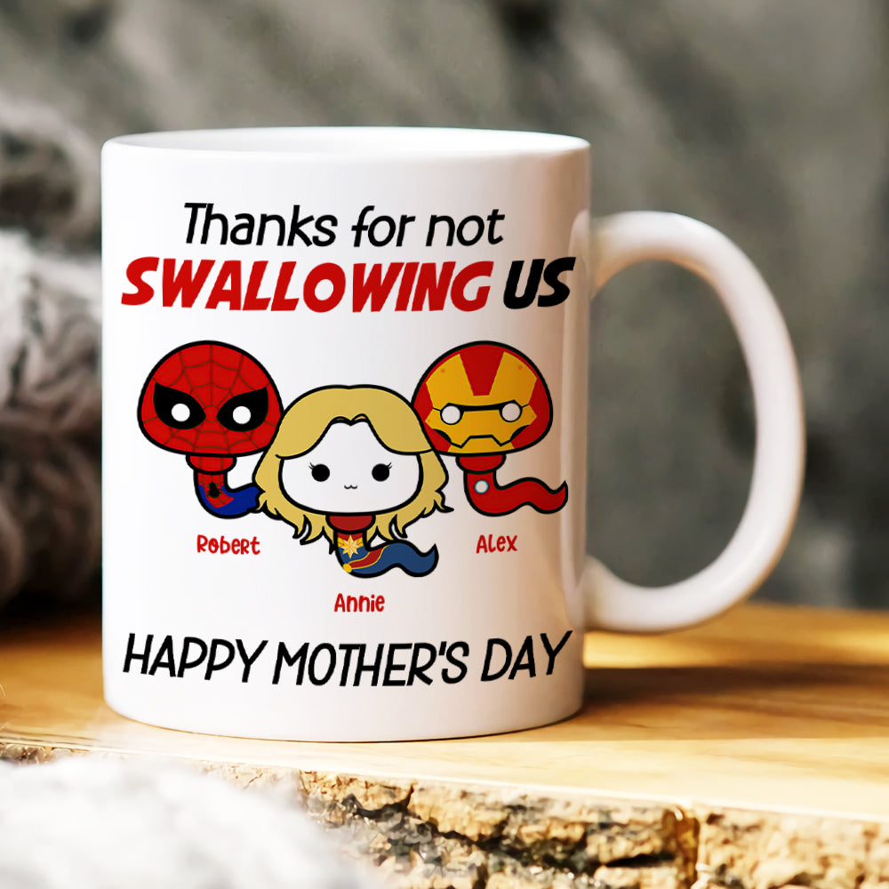 Thank Super Mom For Not Swallowing Us - Personalized Coffee Mug - Mother's Gift