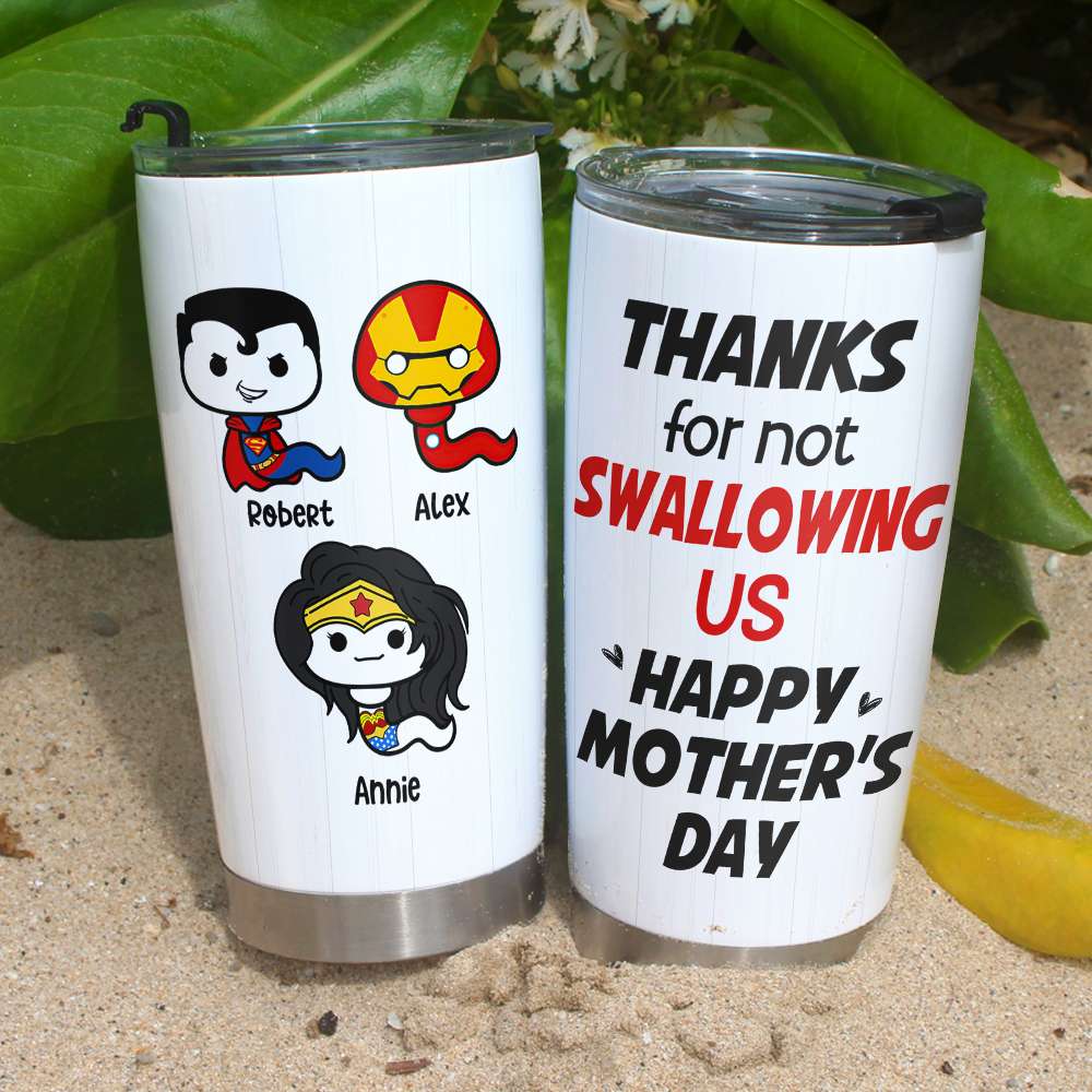 Thank Super Mom For Not Swallowing Us - Personalized Coffee Mug - Mother's Gift
