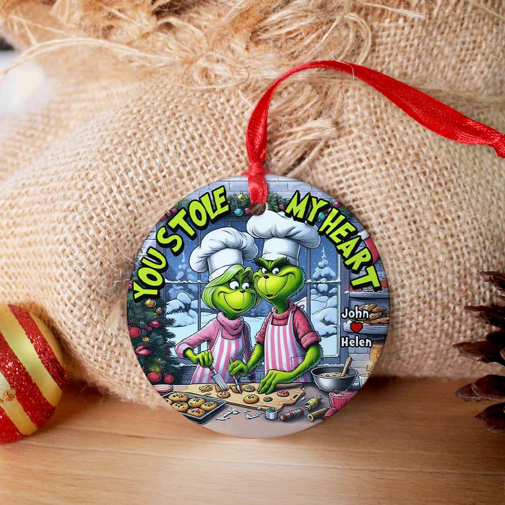 You Stole My Heart, Couple Gift, Personalized Ceramic Ornament, Green Couple Ornament, Christmas Gift 03HUHN251123