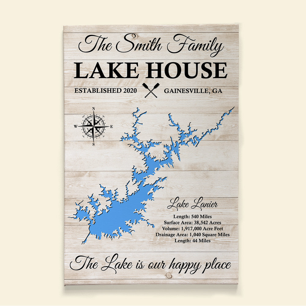 The Lake Is Our Happy Place Personalized Lake House Family Canvas Print Gift For Family