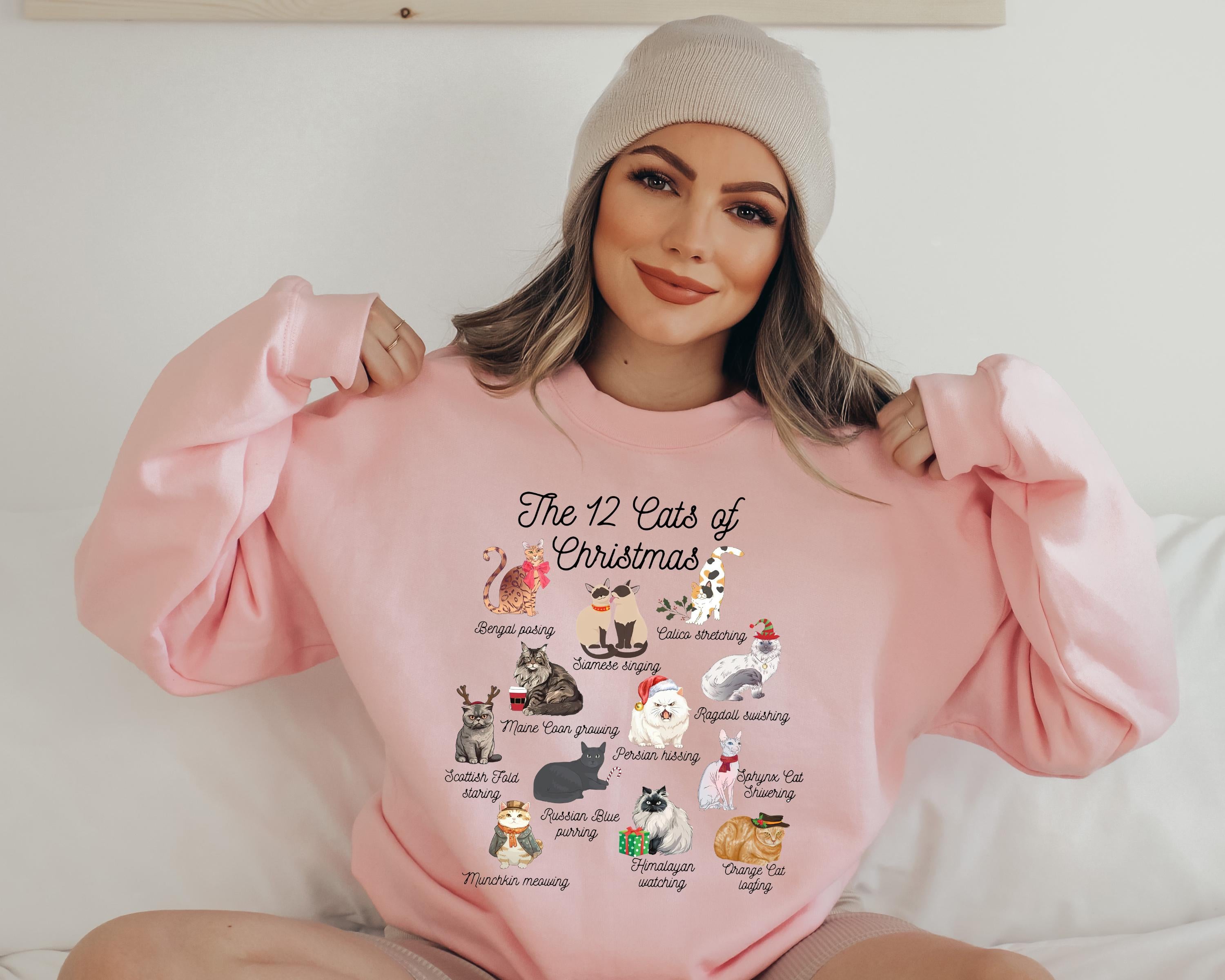 The 12 Cats of Christmas Sweatshirt,Cute Christmas Cats Shirt, Christmas Cat Mom Shirt, Xmas Cats,Cat Lover Christmas Sweater,Cat Owner Gift