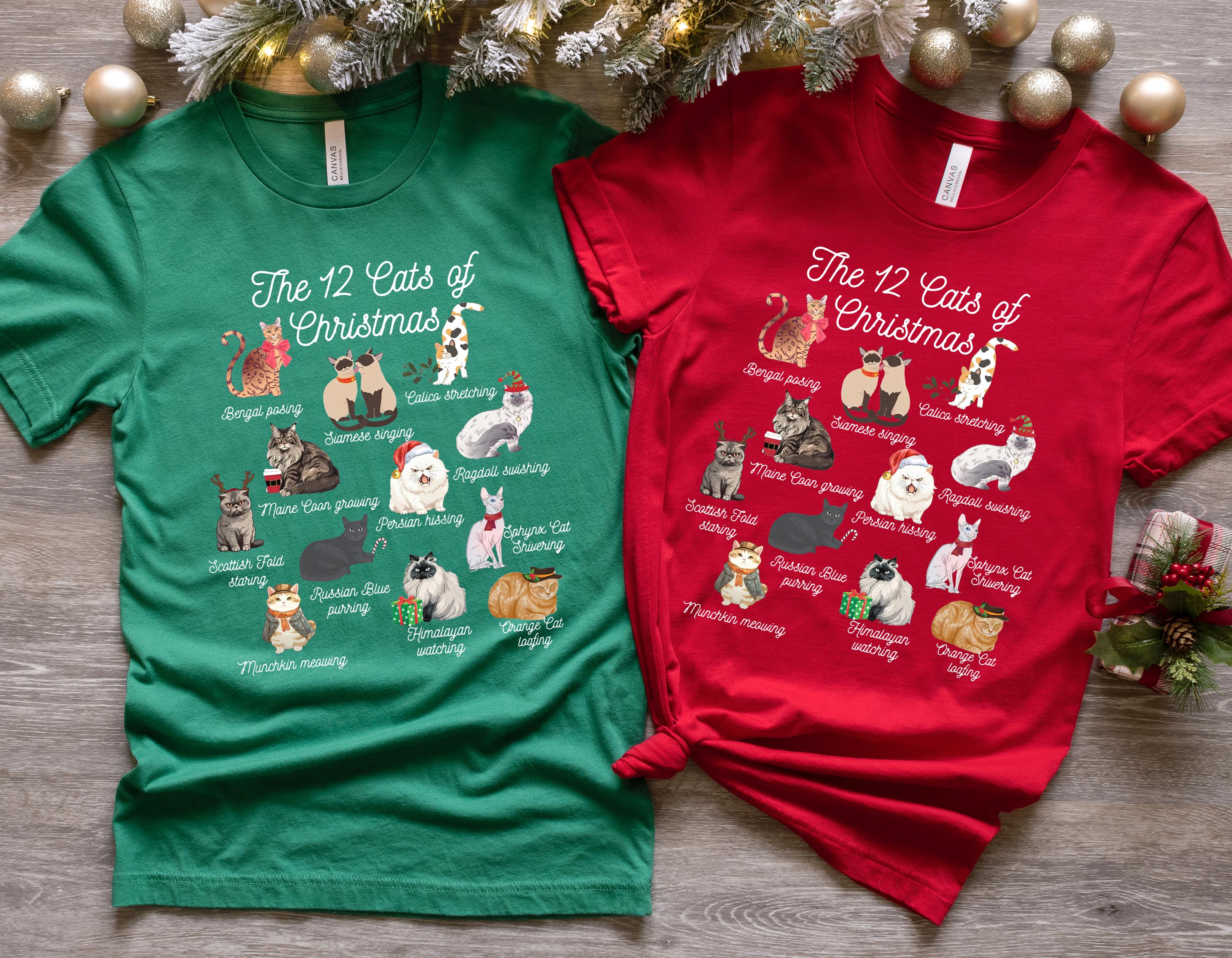 The 12 Cats of Christmas Sweatshirt,Cute Christmas Cats Shirt, Christmas Cat Mom Shirt, Xmas Cats,Cat Lover Christmas Sweater,Cat Owner Gift