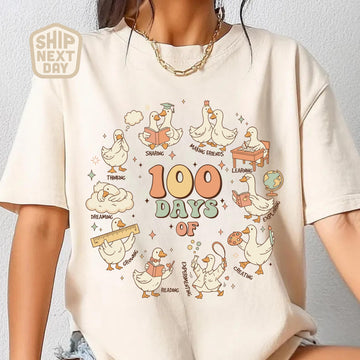 100 Days of School Goose Teacher Shirt, Cute Classroom Goose Tee, Funny 100th Day Teacher Shirt, 100 Days Shirt, Elementary Teacher Gift