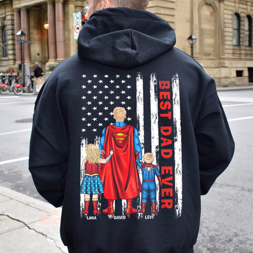 Best Dad Ever & American Flag - Personalized Father's Day Gifts For Dad Shirt