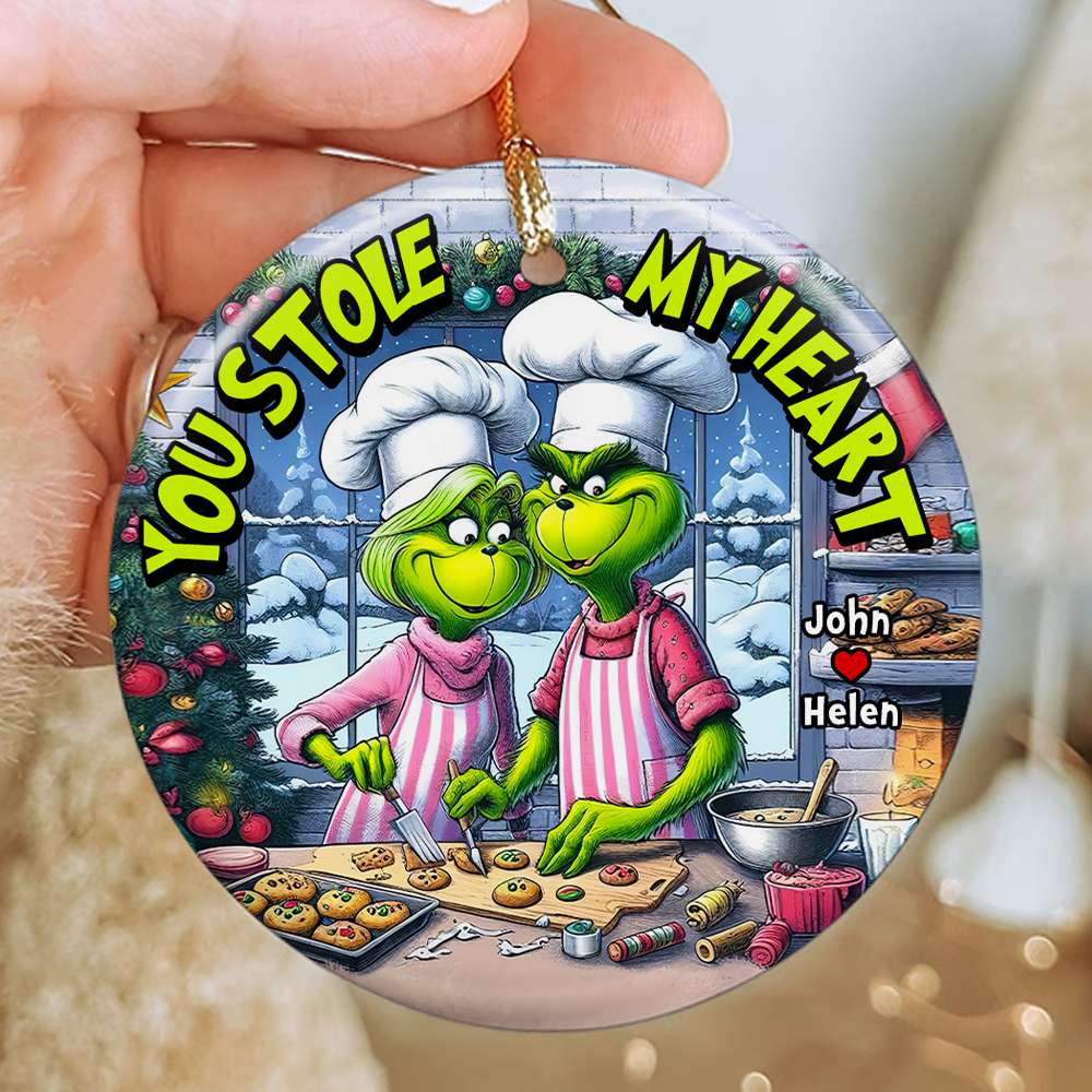 You Stole My Heart, Couple Gift, Personalized Ceramic Ornament, Green Couple Ornament, Christmas Gift 03HUHN251123