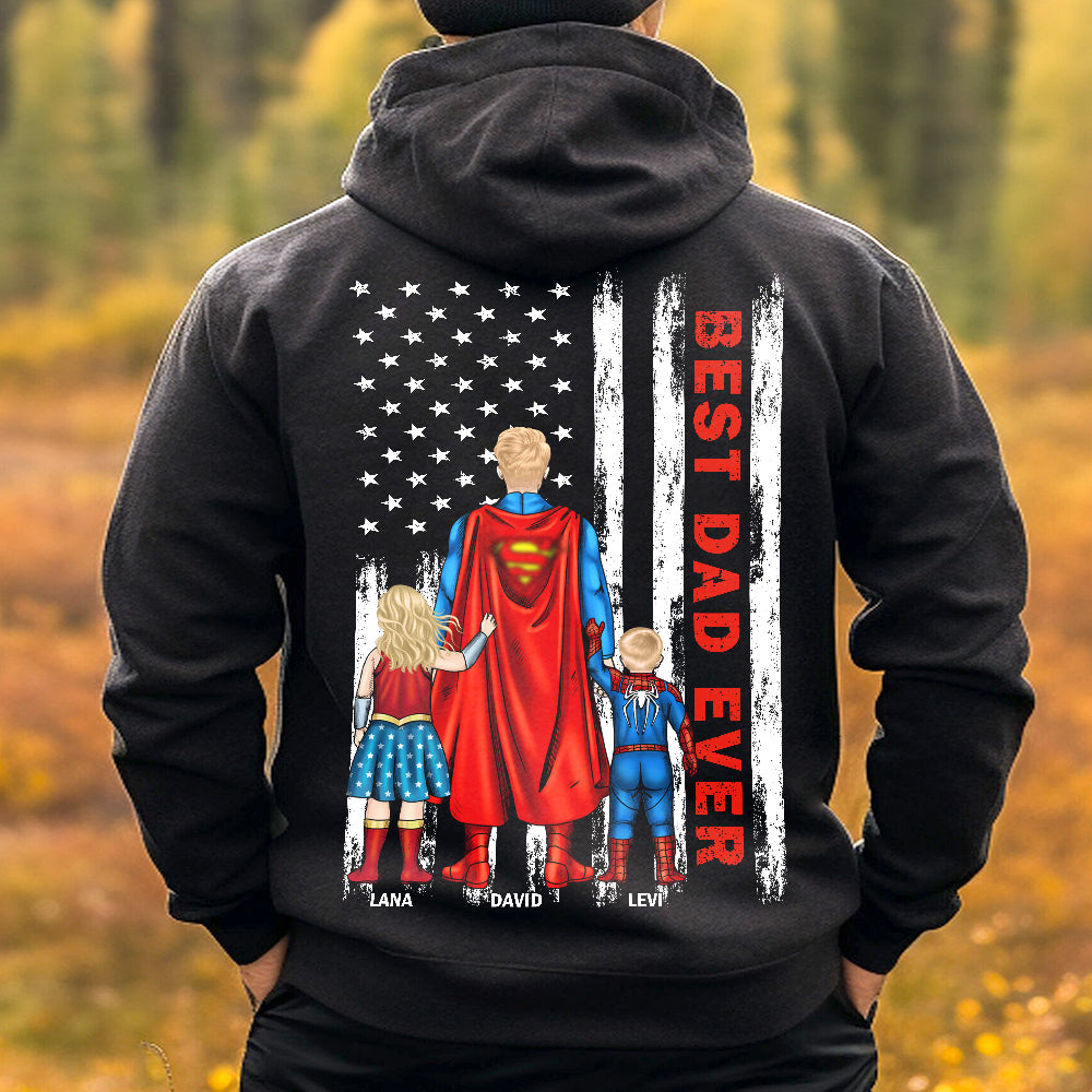 Best Dad Ever & American Flag - Personalized Father's Day Gifts For Dad Shirt