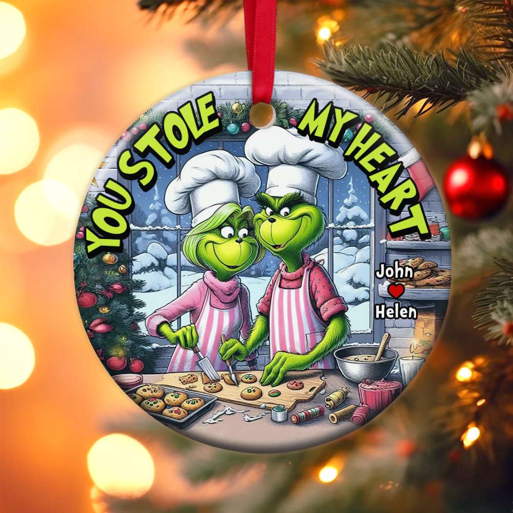 You Stole My Heart, Couple Gift, Personalized Ceramic Ornament, Green Couple Ornament, Christmas Gift 03HUHN251123