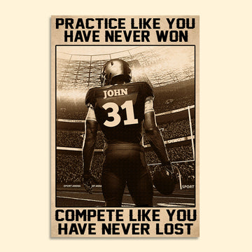 Personalized Vintage American Football Poster - Practice Like You've Never Won Custom Name, Number