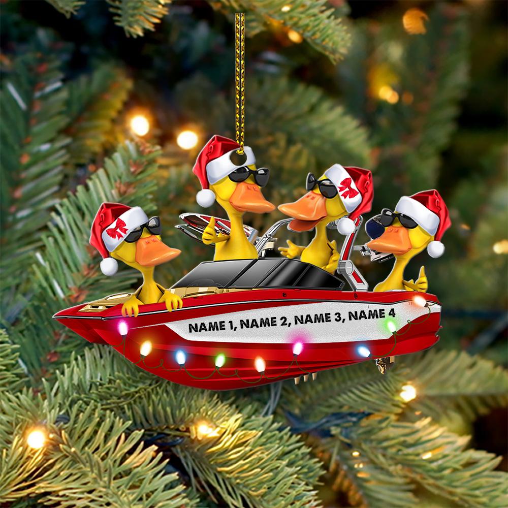 Water Skiing Wakeboarding Ducks - Personalized Christmas Ornament