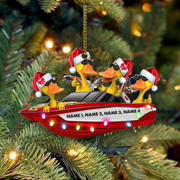 Water Skiing Wakeboarding Ducks - Personalized Christmas Ornament