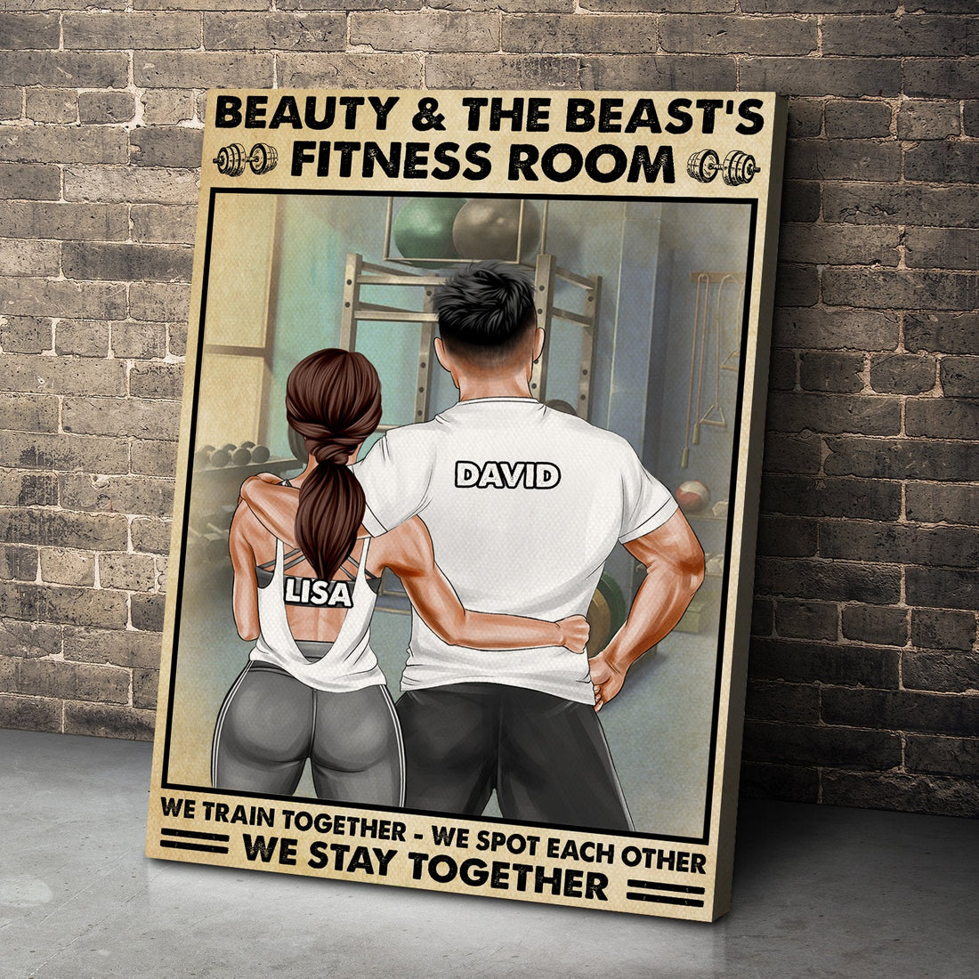 Beauty & The Beast's Fitness Room, Train Together - Personalized Poster & Canvas Prints - Vintage Gym Couple GYM2104