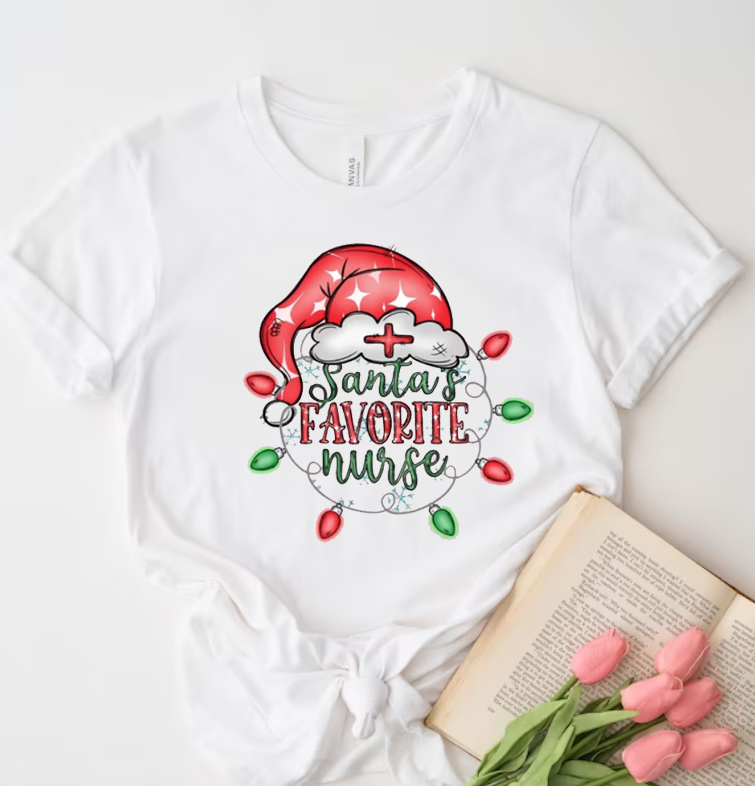 PresentsPrints, Santa's Favorite Nurse Shirt, Christmas Nurse T-Shirt, Nurse Holiday Gift, Nurse Life Christmas Tee, Nurse Appreciation Outfits