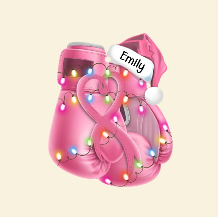 Pink Boxing Gloves - Personalized Christmas Ornament - Christmas Gifts For Breast Cancer Fighters