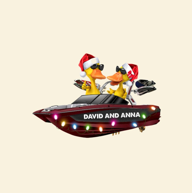 Water Skiing Wakeboarding Ducks - Personalized Christmas Ornament
