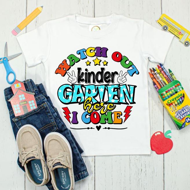 PresentsPrints, Watch out Kindergarten here I come, Back to school T-shirt