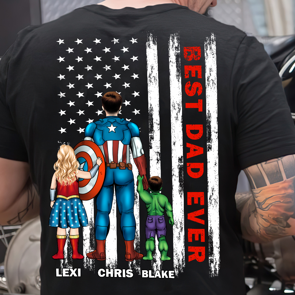 Personalized Christmas Tee For Dad – Best Dad Ever Hero Style 3natn050423