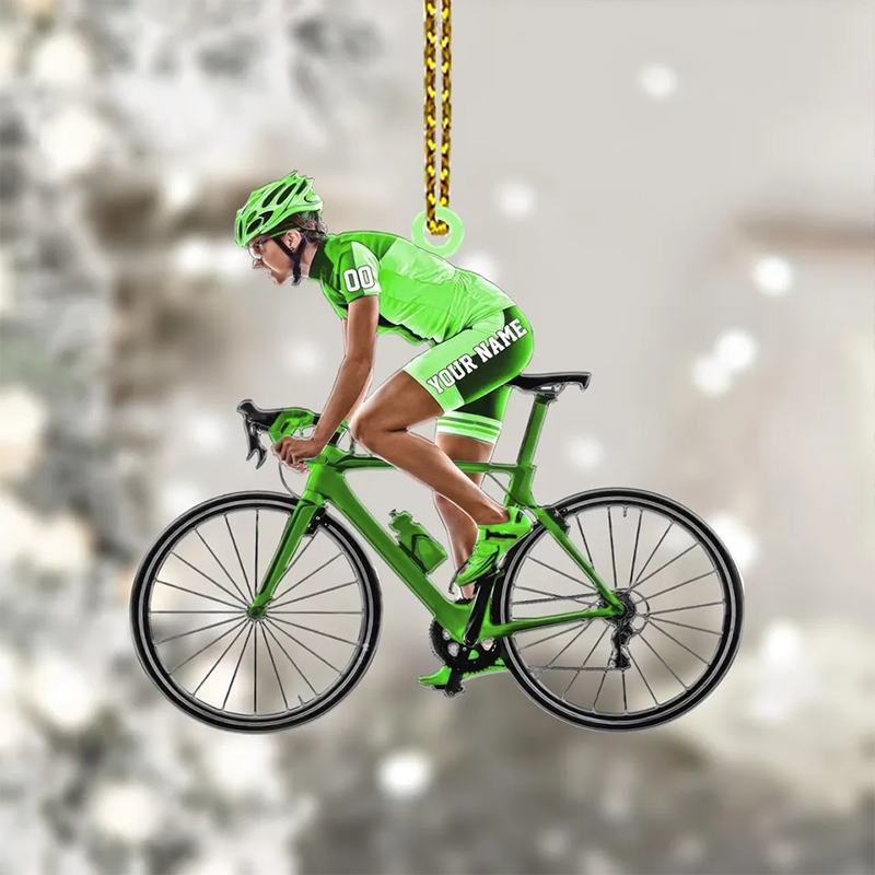 Cyclist Christmas Ornament with Custom Name – Personalized Bike Rider Keepsake Gift