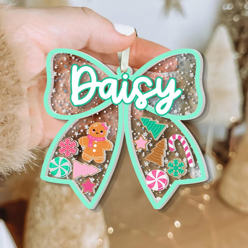 Personalized Shaker Christmas Ornament: Custom Gingerbread Kid, Coquette Style