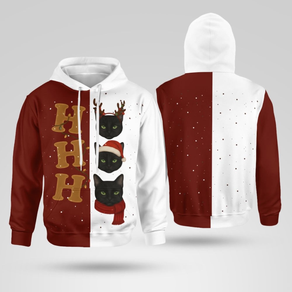 Christmas Black Cat All Over Print 3D Hoodie