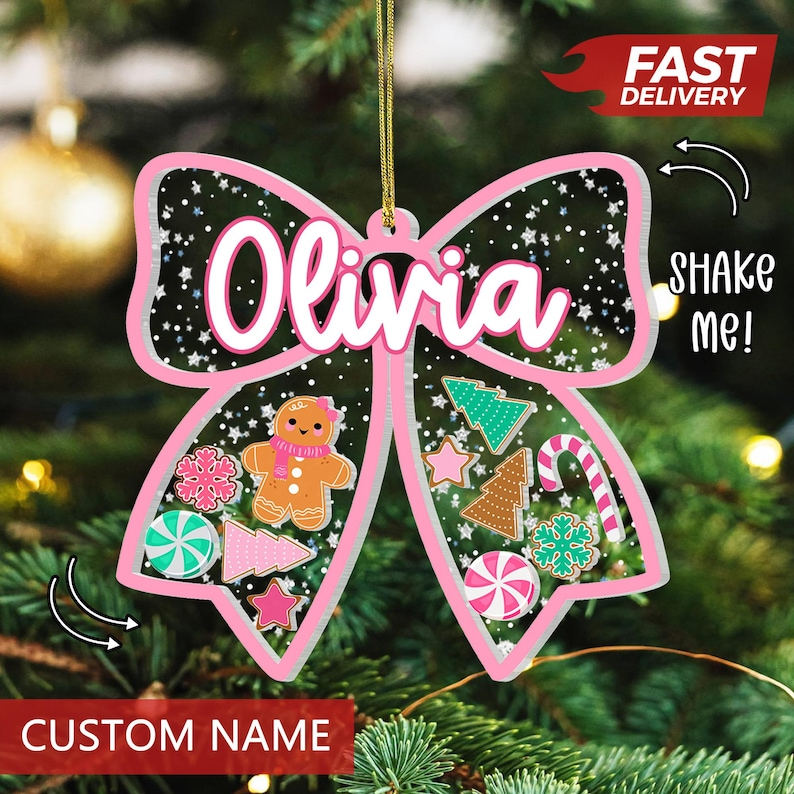 Personalized Shaker Christmas Ornament: Custom Gingerbread Kid, Coquette Style