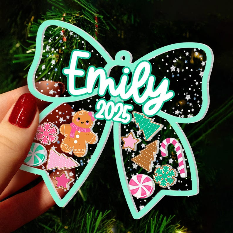 Personalized Shaker Christmas Ornament: Custom Gingerbread Kid, Coquette Style
