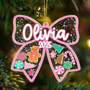 Personalized Shaker Christmas Ornament: Custom Gingerbread Kid, Coquette Style