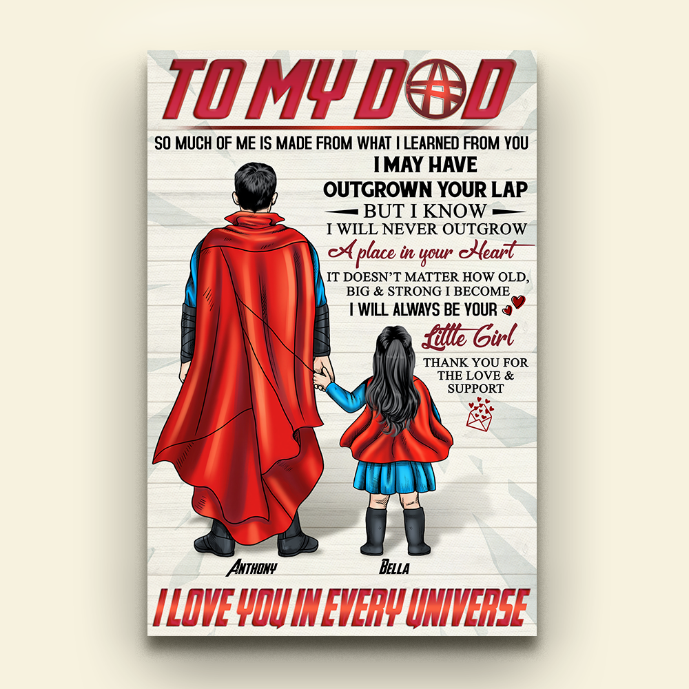 To My Hero Dad, Love You In Every Universe, Personalized Canvas Print, Gifts for Dads