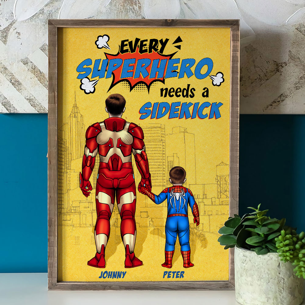 Every Hero Needs A Sidekick, Personalized Canvas Print, Father's Day Gifts For Dad, Grandpa, Uncle