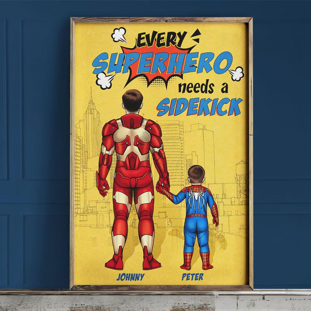 Every Hero Needs A Sidekick, Personalized Canvas Print, Father's Day Gifts For Dad, Grandpa, Uncle