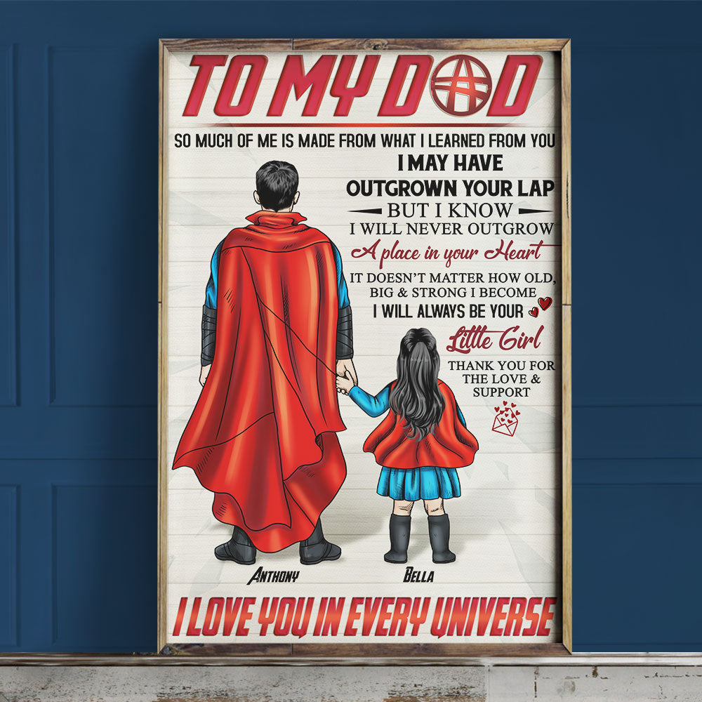 To My Hero Dad, Love You In Every Universe, Personalized Canvas Print, Gifts for Dads