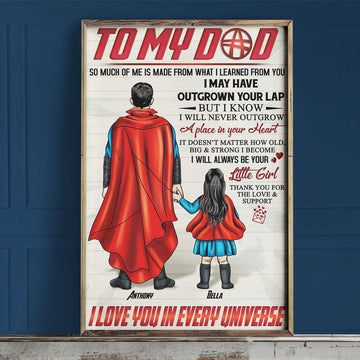 To My Hero Dad, Love You In Every Universe, Personalized Canvas Print, Gifts for Dads
