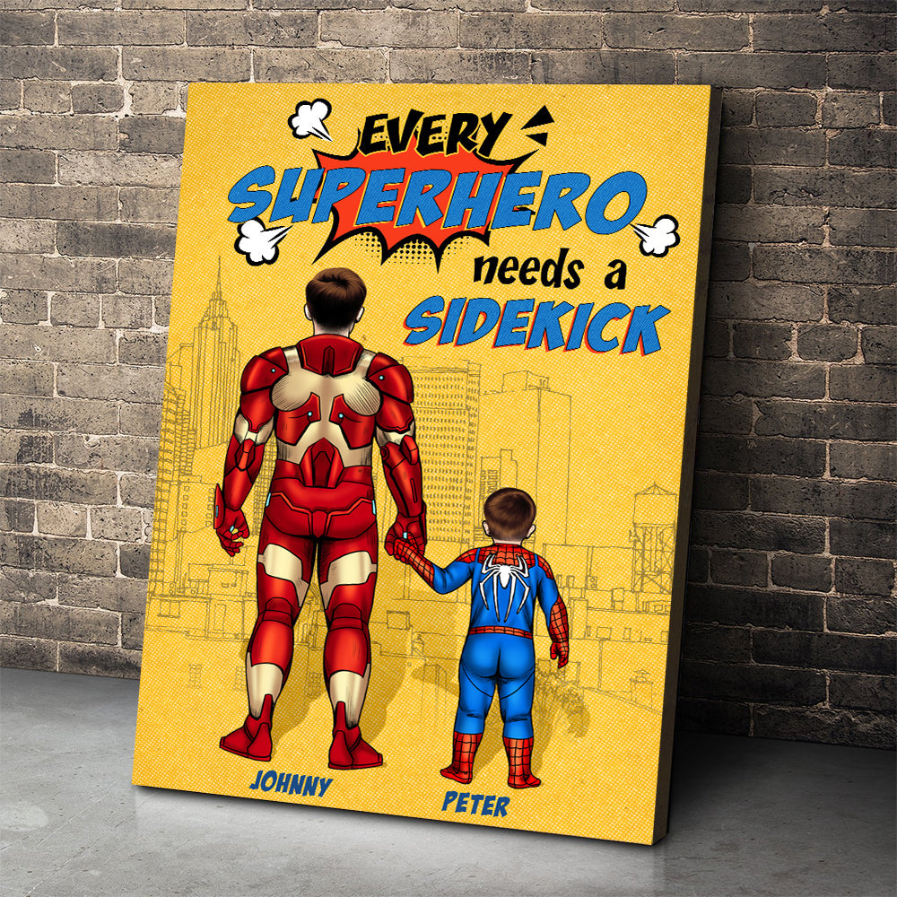 Every Hero Needs A Sidekick, Personalized Canvas Print, Father's Day Gifts For Dad, Grandpa, Uncle