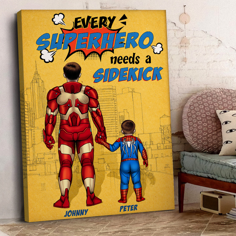 Every Hero Needs A Sidekick, Personalized Canvas Print, Father's Day Gifts For Dad, Grandpa, Uncle