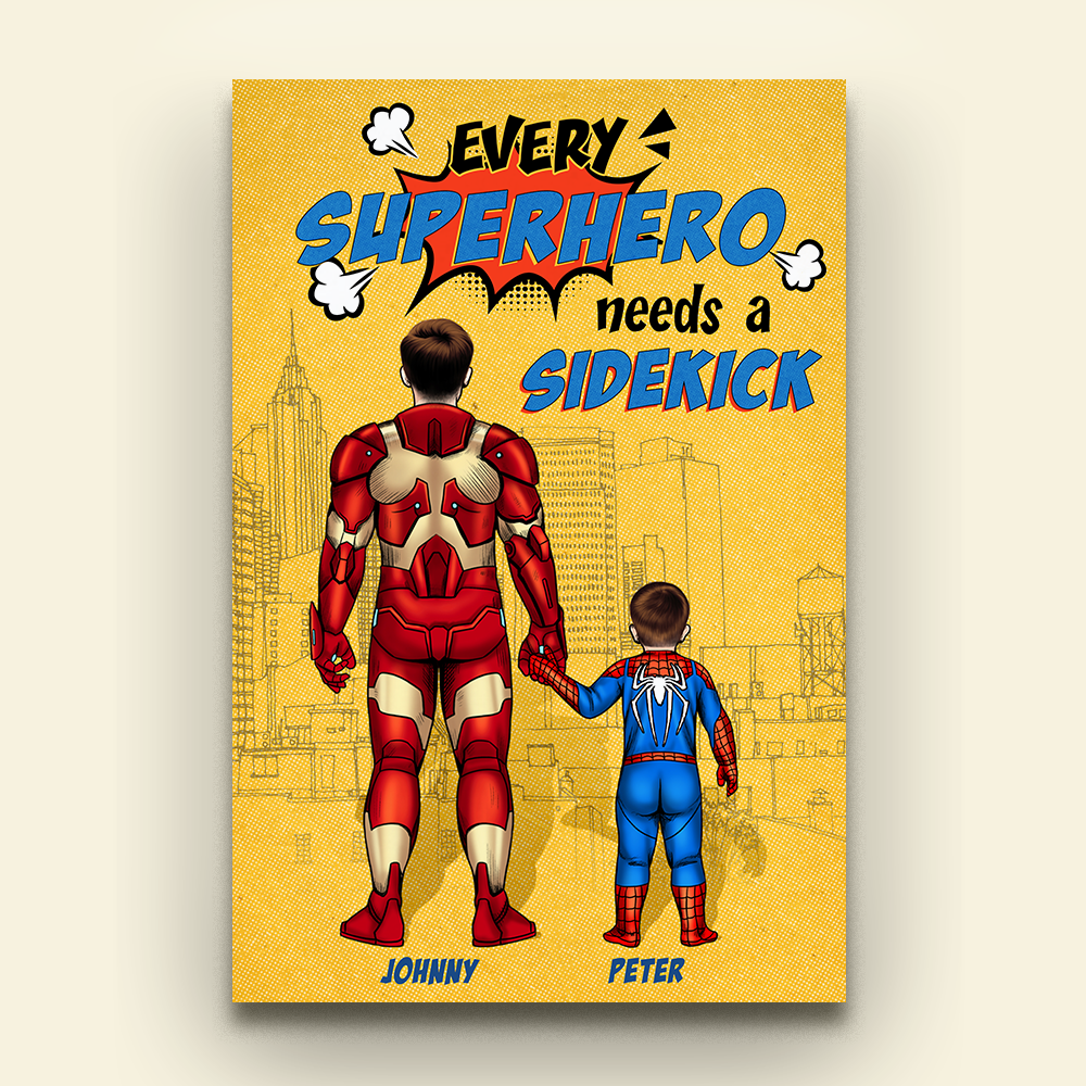 Every Hero Needs A Sidekick, Personalized Canvas Print, Father's Day Gifts For Dad, Grandpa, Uncle