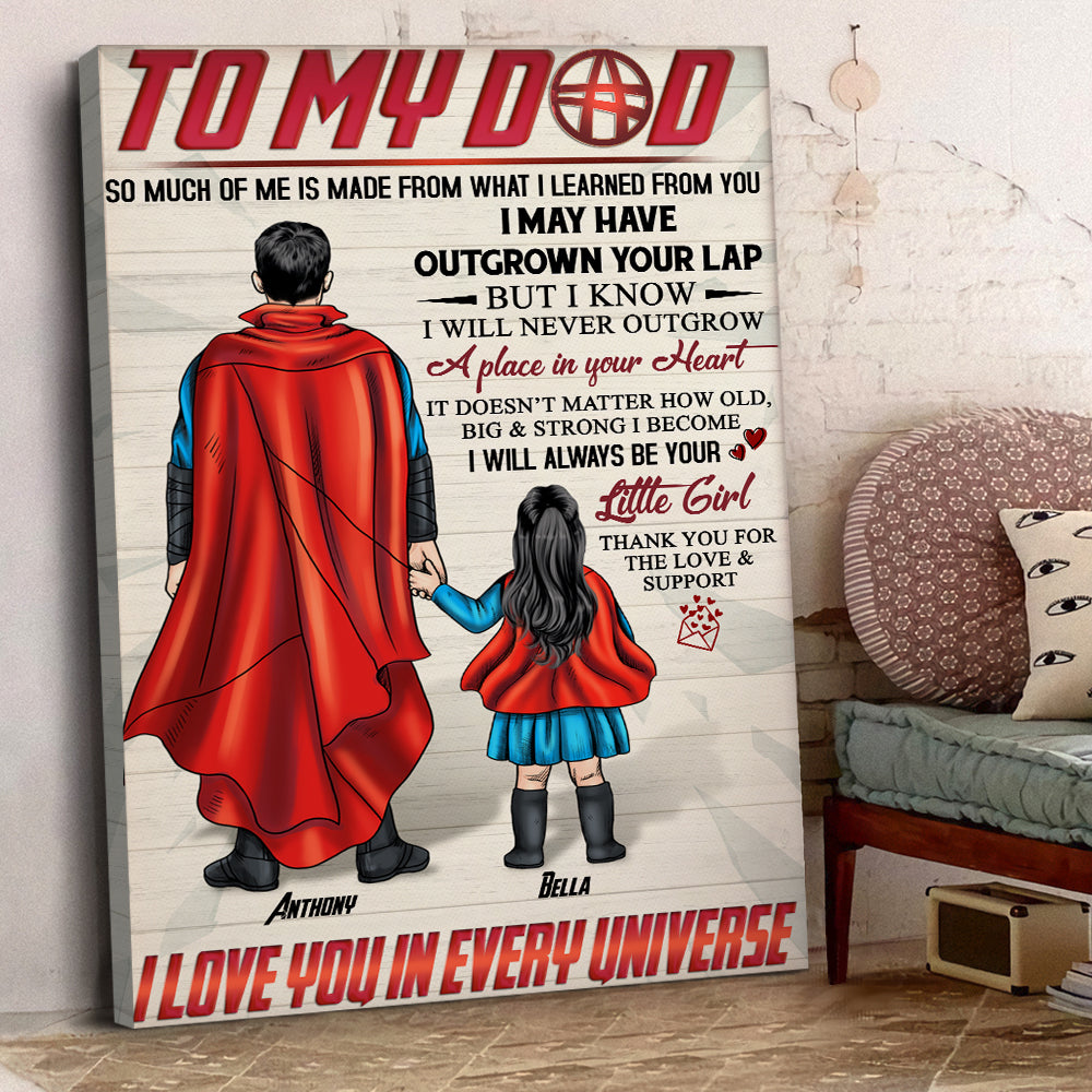 To My Hero Dad, Love You In Every Universe, Personalized Canvas Print, Gifts for Dads