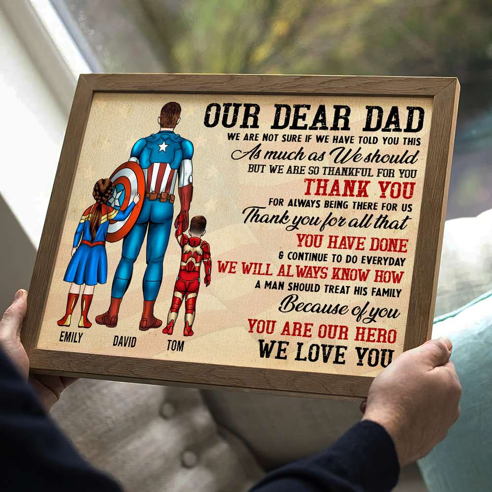 Our Dear Super Dad, We Love You - Personalized Canvas Poster Print - Gift For Dad