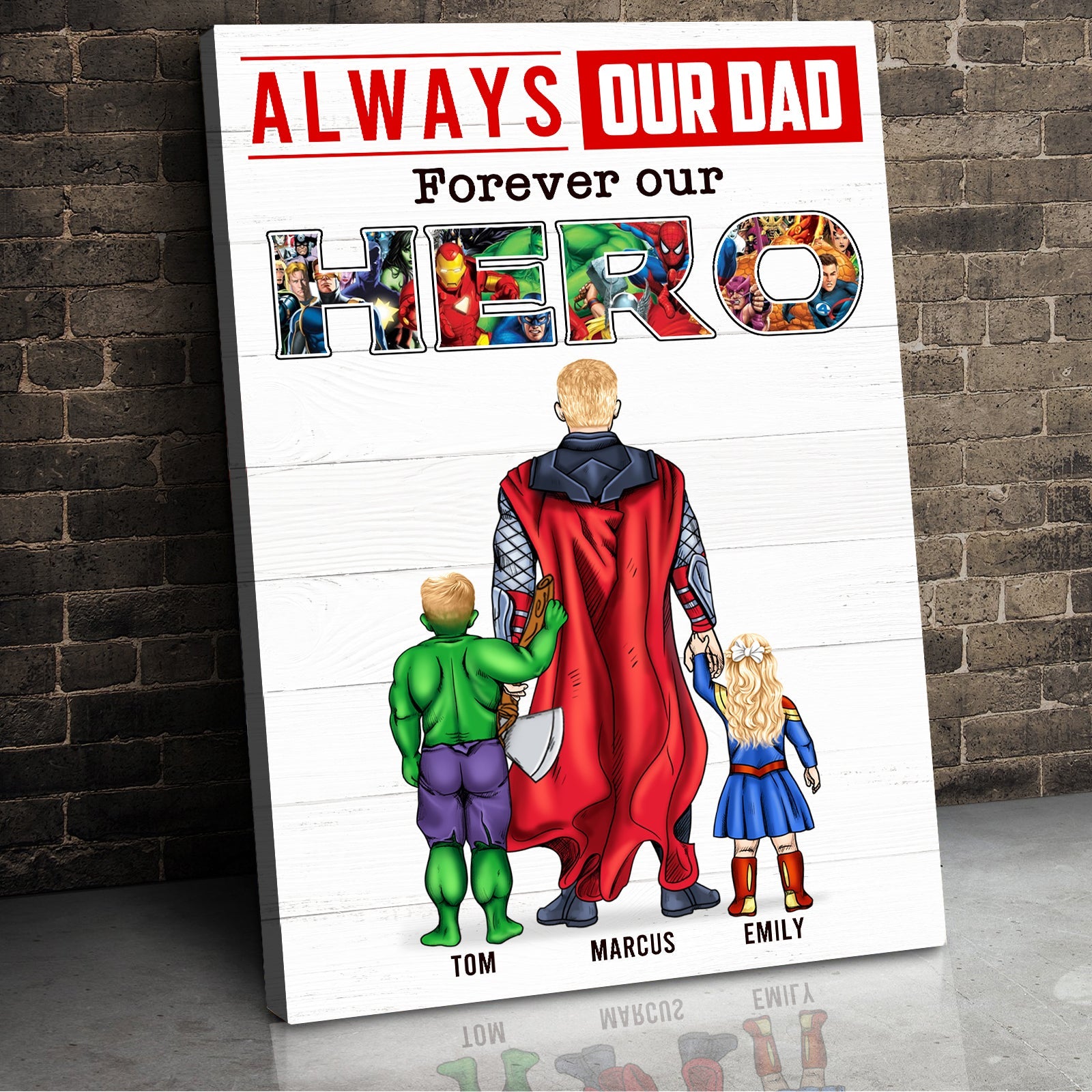 Always Super Dad Forever Hero, Personalized Poster Canvas, Gift For Dad