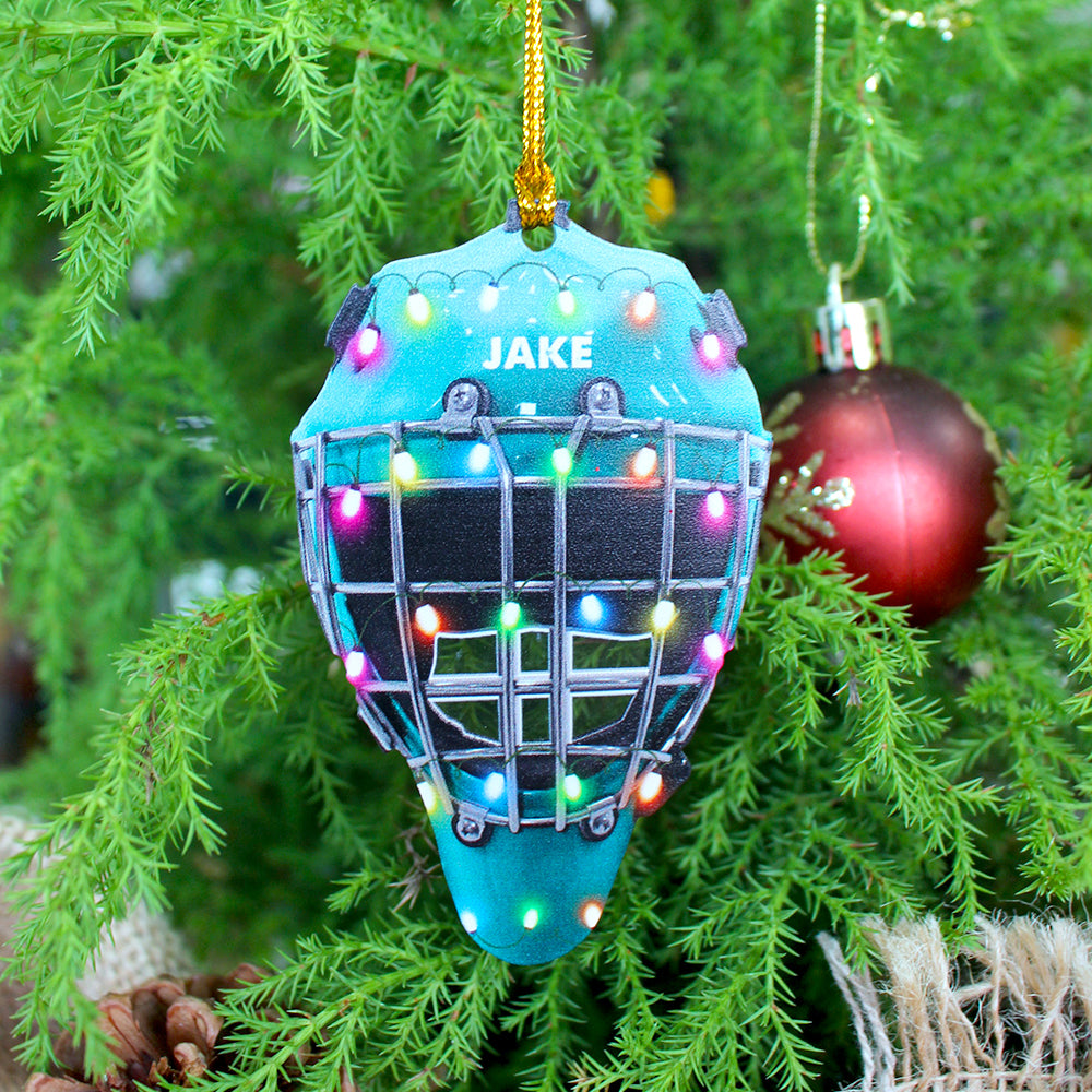 Hockey Ornament - Helmet With Cage - Personalized Gifts for Ice Hockey Lovers