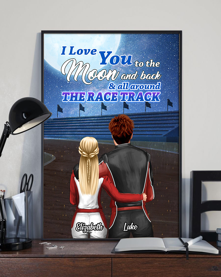 Personalized Racing Couple Poster - Love You  To The Moon And Back And Around The Race Track