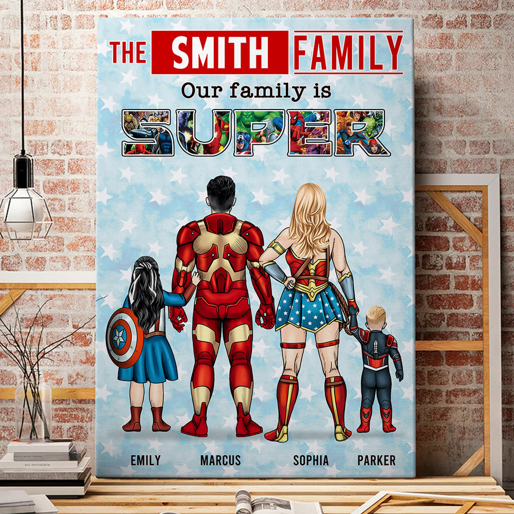 Our Family Is Super - Personalized Canvas Poster - Gifts For Father, Mother