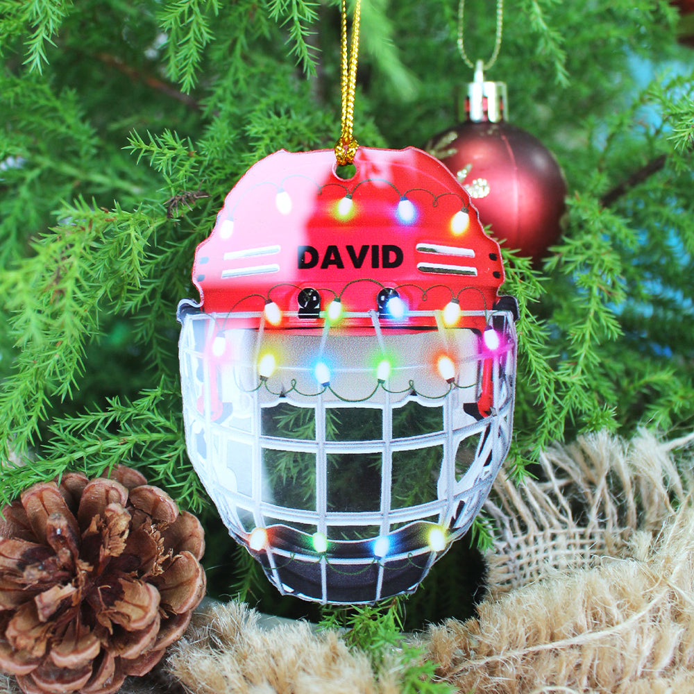 Hockey Ornament - Helmet With Cage - Personalized Gifts for Ice Hockey Lovers
