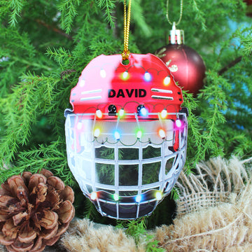Hockey Ornament - Helmet With Cage - Personalized Gifts for Ice Hockey Lovers