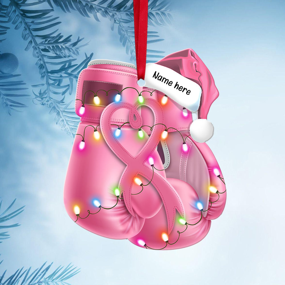 Pink Boxing Gloves - Personalized Christmas Ornament - Christmas Gifts For Breast Cancer Fighters