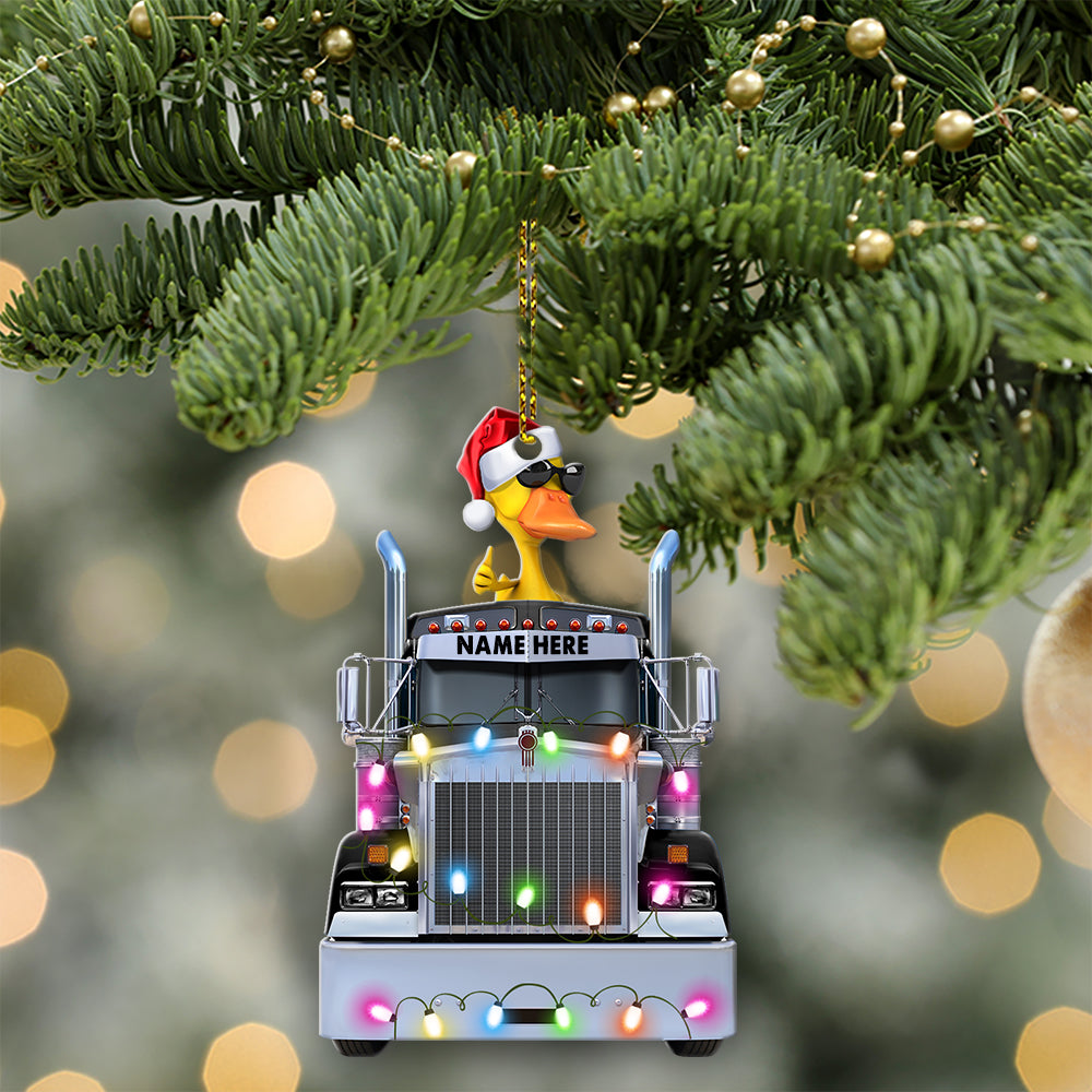 Custom Gifts For Trucker Ornament Cute Duck With Reindeer Truck, Christmas Light 04qhqn0110
