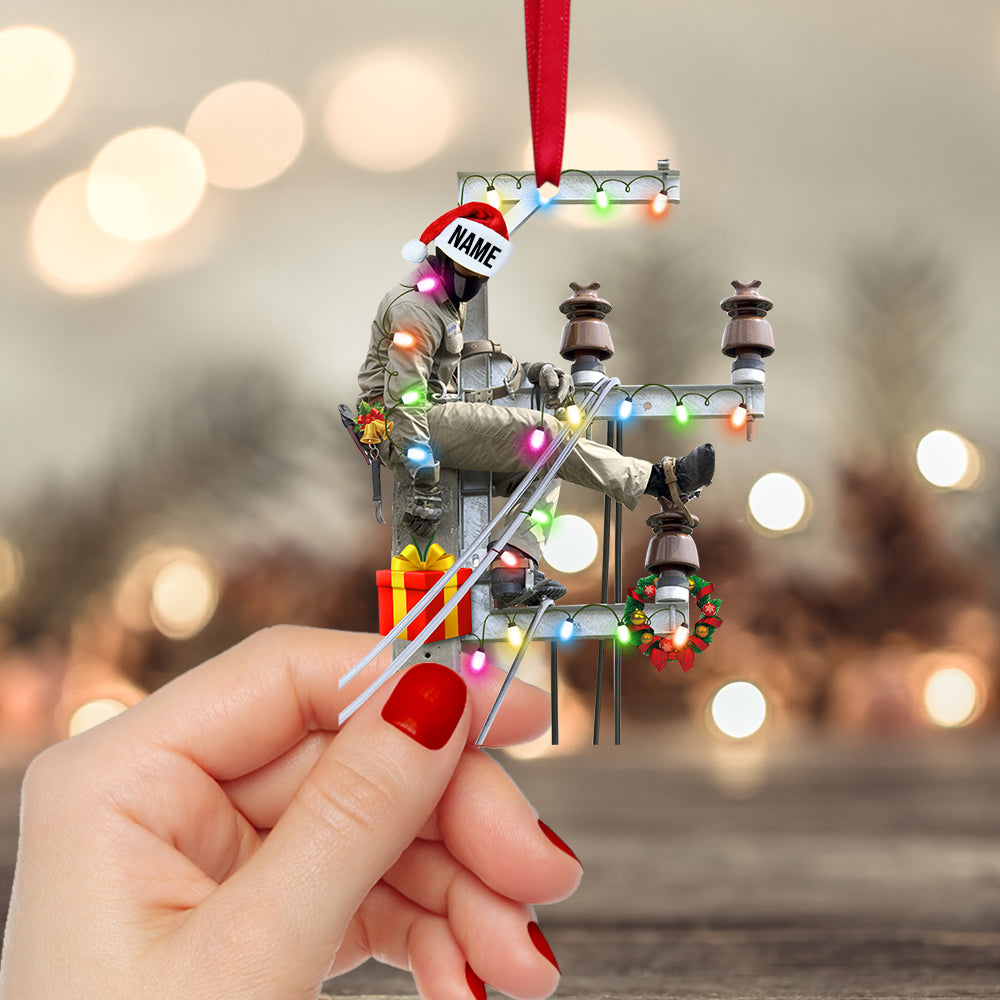 Lineman On Pole -  Personalized Christmas Ornament For Lineman