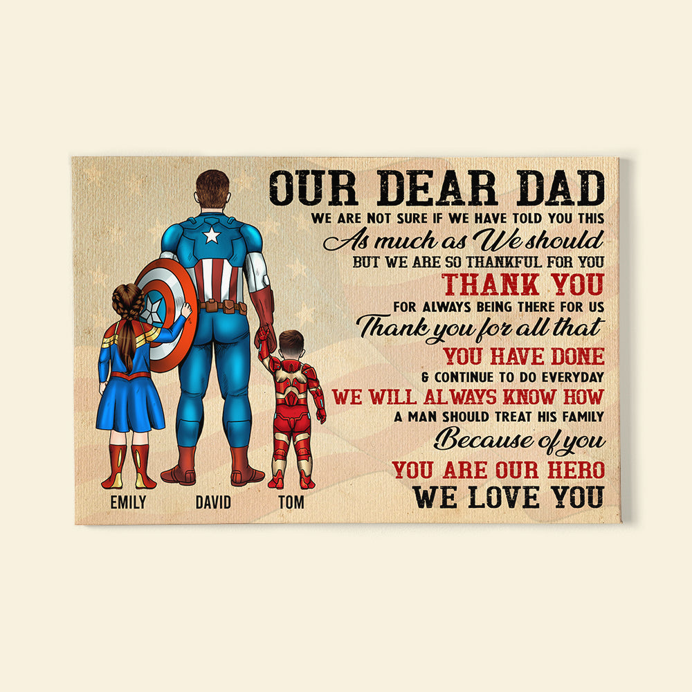 Our Dear Super Dad, We Love You - Personalized Canvas Poster Print - Gift For Dad