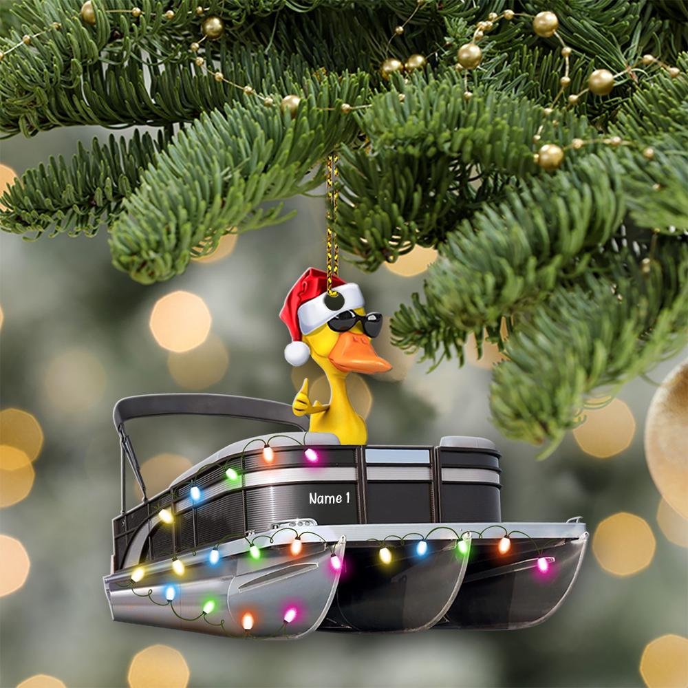 Pontoon Duck Couple - Personalized Christmas Ornament - Christmas Gift For Pontoon Lovers